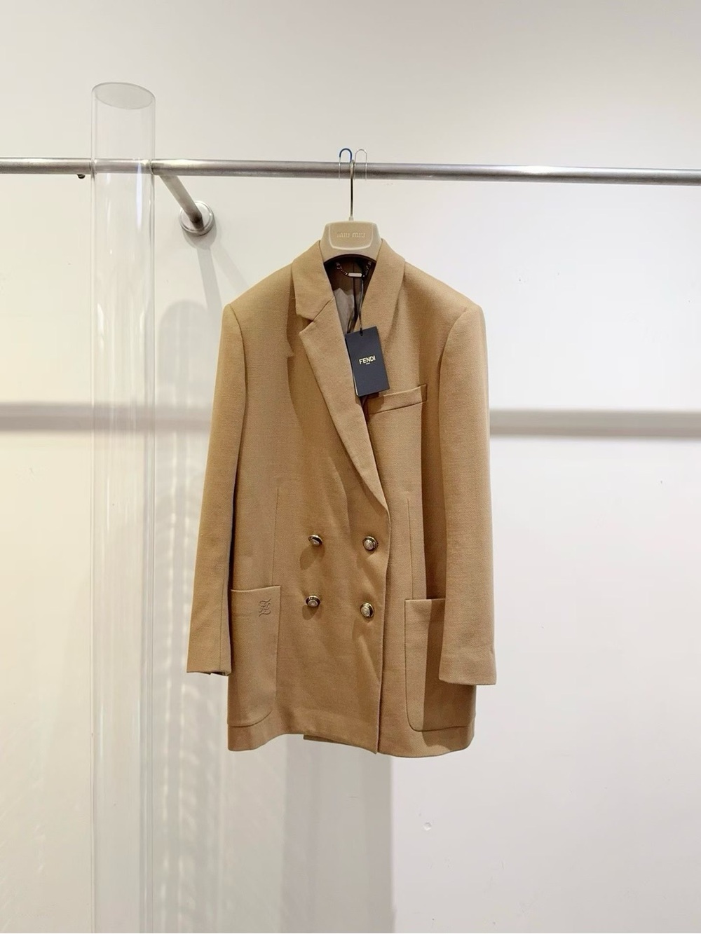 Fendi Camel Double-Breasted Wool Blazer